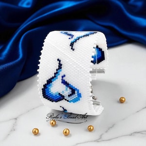 Hearts Peyote Stitch Bracelet Pattern, Blue & White (Digital Download)