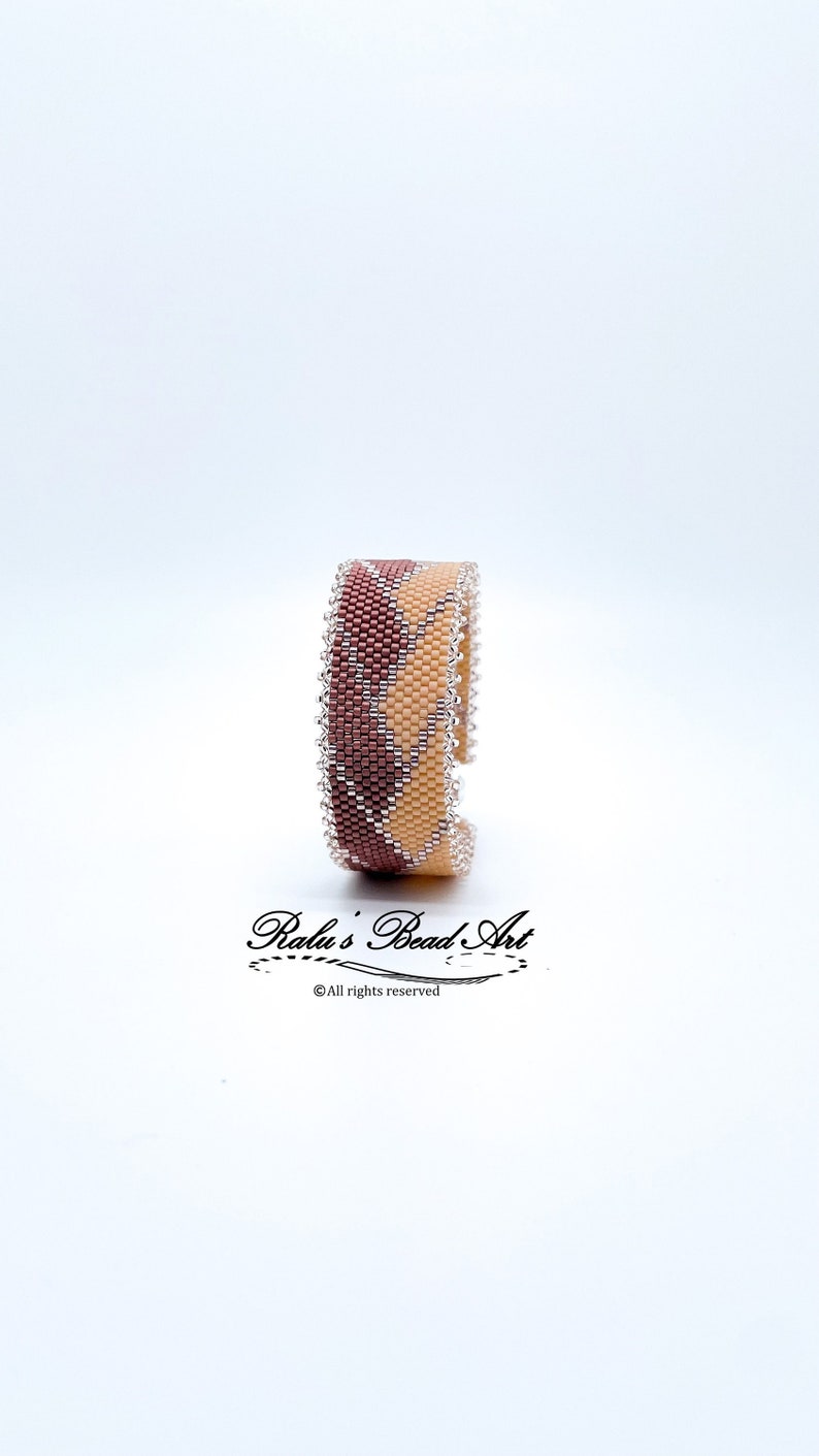 LAURA even count peyote pattern, beige brown geometrical pattern, not a physical bracelet, instant download image 2