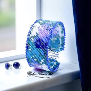 Cosmos Peyote Bracelet Pattern, Blue Purple Abstract Design (Instant Download)