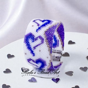 Hearts Peyote Stitch Bracelet Pattern, Purple Ombre, Miyuki Delica (Digital Download)