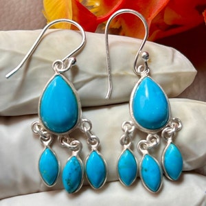 Gorgeous Turquoise Silver Hoops | Dangle and Drop Earring 2 CM''
