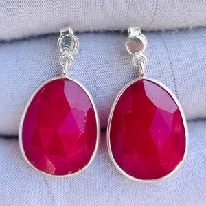 Ruby Quartz 925 Silver Bezel Earring, Handmade Earring, Screw Back Earring, Everyday Wear Earring 4 CM''