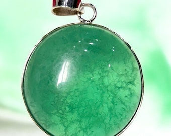 Green Fluorite Sterling Silver Pendant | Natural Cabochon Birthstone Jewelry Gift 6.5 CM