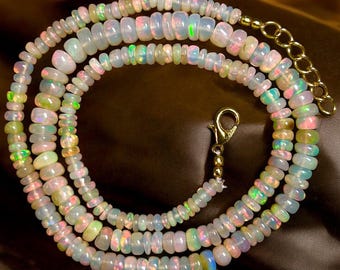 Colorful Ethiopian Opal Beads Necklace | October Birthstone Handmade Jewelry