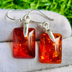 Boucle d'oreille en argent sterling ambré orange, boucle d'oreille faite main, boucle d'oreille en fil métallique, boucle d'oreille de fiançailles, cadeau d'anniversaire boucle d'oreille 4 cm de long''