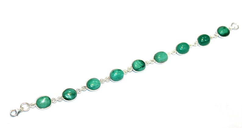 70/% Off ! 12.38 Gram Natural Malachite 8x10mm gemstone Bracelet 92.5 Sterling Silver Malachite Bracelet 8 inch long
