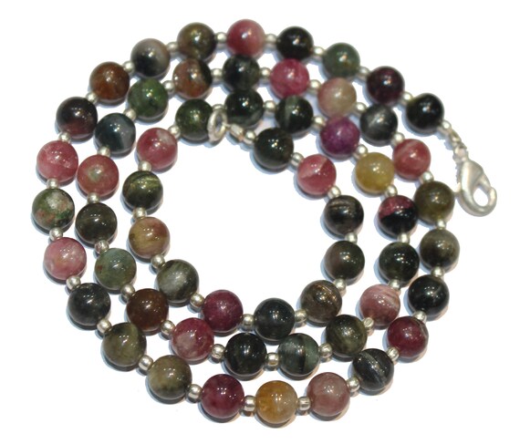 Collane Di Perle Collana In Tormalina Naturale Multicolore – Perle Rotonde 6-14 Mm, Lunghezza 18 Pollici! Collana Tormalina - Foto 3