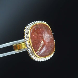 70/% OFF 12.00 gram Natural Pink Tourmaline ring size 5 us tourmaline 92.5 sterling silver with 10 k gold polished ring stone 12x23mm