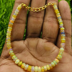 Ethiopian Opal Beaded Bracelet: Multi Fire Rondelle Gemstone, 8 Inch