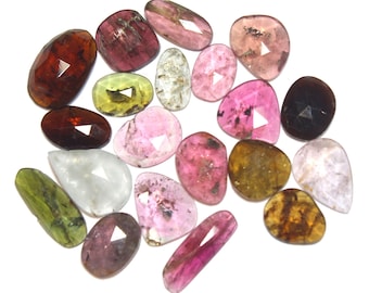 Multi Tourmaline Rose Cut Gemstones | 8x13mm Faceted Flat Back | 20 Pcs Jewelry Making Stones