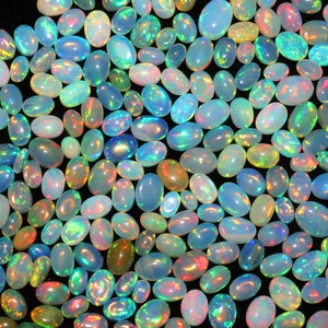 AAA++ Ethiopian Opal Cabochon lot,4x6mm, 5x7mm, 6x8mm Opal smooth oval shape colorful  October Birthstone loose gemstone