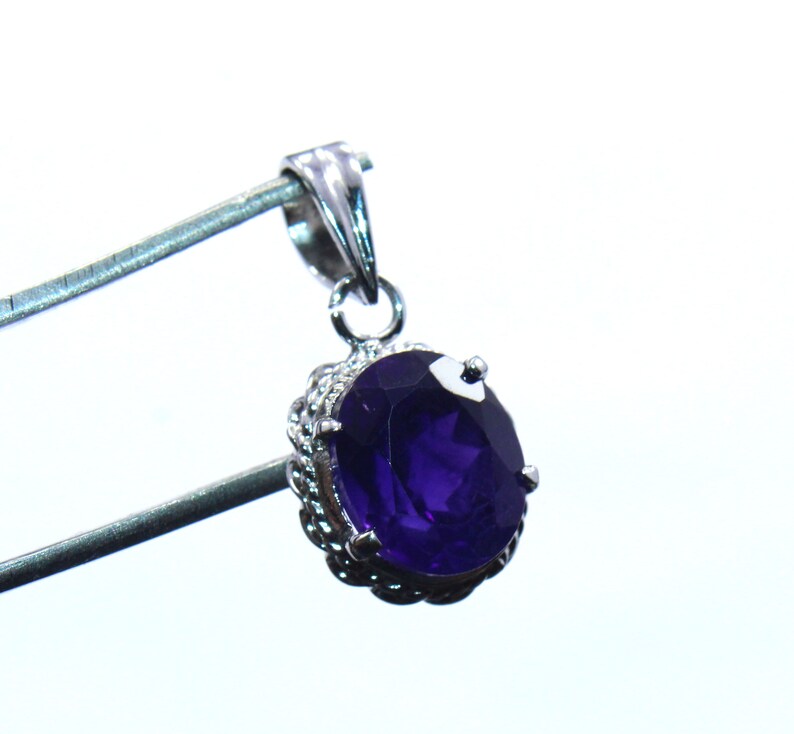 Wow AAA Amethyst Rhodium Pendant 2.30 Gram Natural Amethyst Oval 9x11mm gemstone 92.5 Sterling Silver Pendant 2.5 Centimetres long