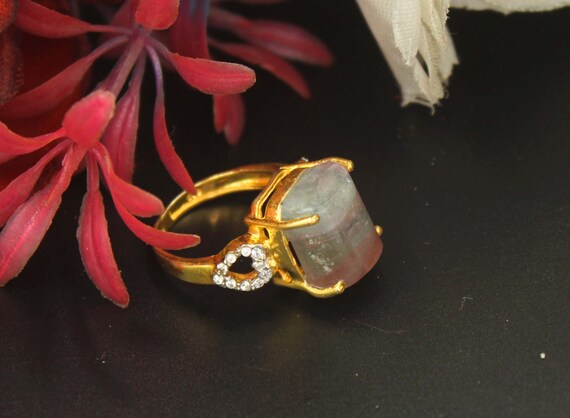 70/% OFF 12.00 gram Natural Pink Tourmaline ring size 5 us tourmaline 92.5 sterling silver with 10 k gold polished ring stone 12x23mm