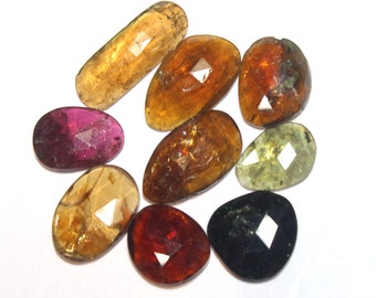 Colorful Tourmaline Rose Cut Gemstone 9 Pieces Lot, 11X17 mm Flat Back Stone