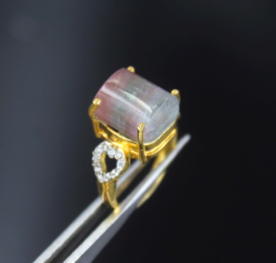 70/% OFF 12.00 gram Natural Pink Tourmaline ring size 5 us tourmaline 92.5 sterling silver with 10 k gold polished ring stone 12x23mm