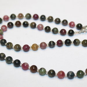 Multi-Color Tourmaline Necklace | 6mm Smooth Gemstone Beads | 20 Inch Strand Jewelry