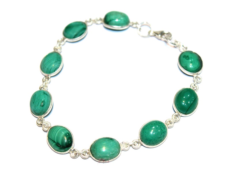 70/% Off ! 12.38 Gram Natural Malachite 8x10mm gemstone Bracelet 92.5 Sterling Silver Malachite Bracelet 8 inch long