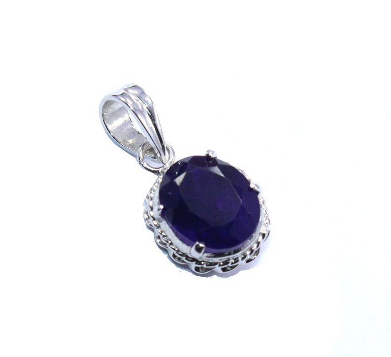 Wow AAA Amethyst Rhodium Pendant 2.30 Gram Natural Amethyst Oval 9x11mm gemstone 92.5 Sterling Silver Pendant 2.5 Centimetres long
