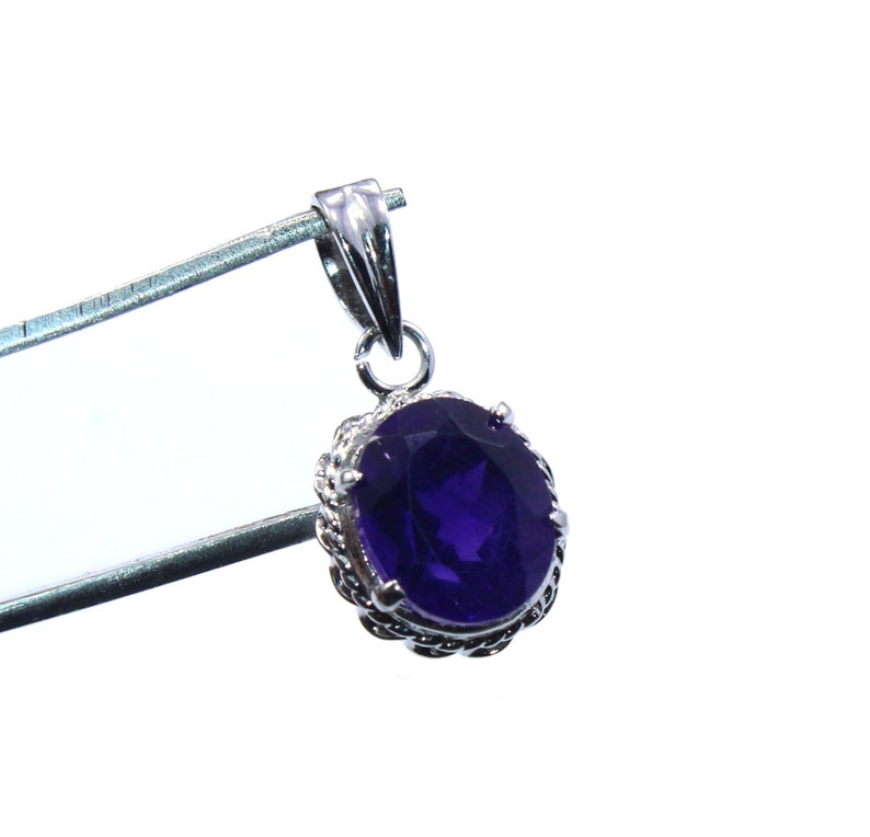Wow AAA Amethyst Rhodium Pendant 2.30 Gram Natural Amethyst Oval 9x11mm gemstone 92.5 Sterling Silver Pendant 2.5 Centimetres long