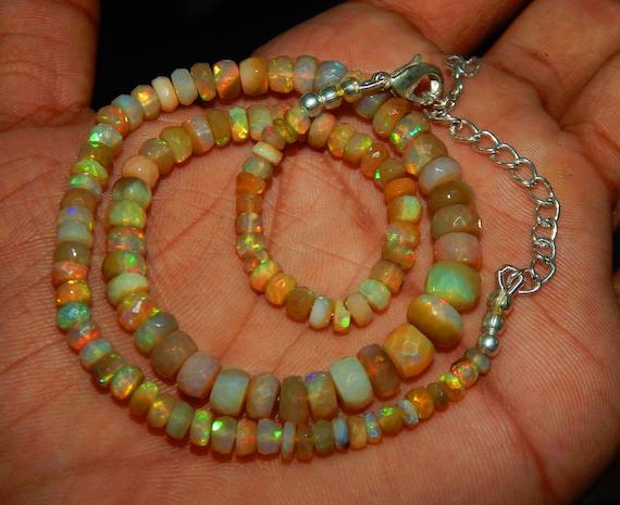 30 Carat 17 Smooth Beads Necklace Ethiopian Opal Beads Rainbow Fire Opal Natural Ethiopian Welo Fire Smooth Opal Beads Necklace