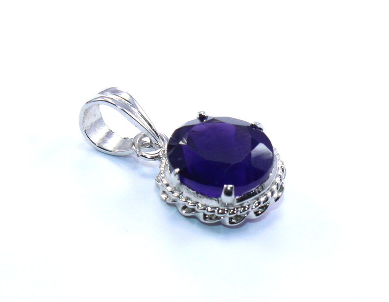Wow AAA Amethyst Rhodium Pendant 2.30 Gram Natural Amethyst Oval 9x11mm gemstone 92.5 Sterling Silver Pendant 2.5 Centimetres long