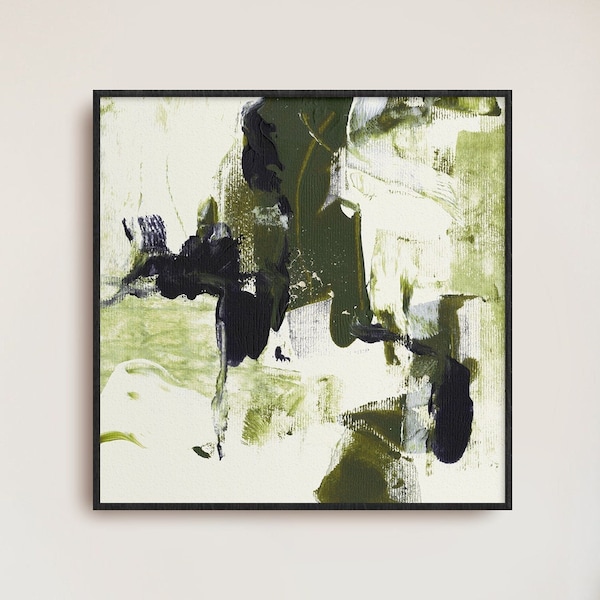 Olive Green, White and Black Abstract Painting - contemporary square print - minimalist art - downloadable wall decor - large printable art