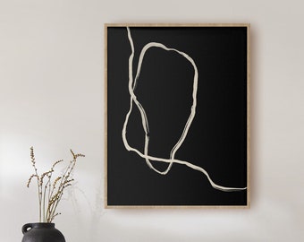 Japandi Minimalist Line Art Print - Modern black and beige wall decor - simple abstract art - brush stroke poster - large downloadable art