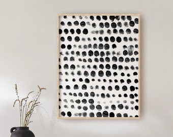 Abstract Black Dots Watercolor Art Print - Scandinavian minimalist dot paiting - simple brush stroke printable art - downloadable wall decor