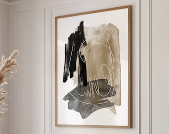 Watercolor Abstract Art Print - Modern wall decor - large printable painting - contemporary art - neutral tones - black gray beige poster