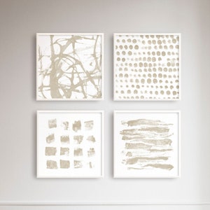 Neutral Abstract Art Set of 4 Square Prints - beige and white 4 piece watercolor gallery - printable minimalist paintings - downloadable art