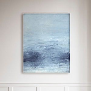 Blue Abstract Seascape - printable oil painting - contemporary coastal landscape - minimal canvas wall art - large downloadable print
