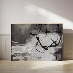 Pintura abstrata escandinava moderna - impressão em preto, branco e cinza - arte de parede contemporânea - grande pôster para download - decoração de parede nórdica