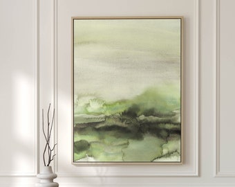 Abstract Watercolor Landscape - Olive green printable painting - Modern aquarelle poster - contemporary wall art - large downloadable print