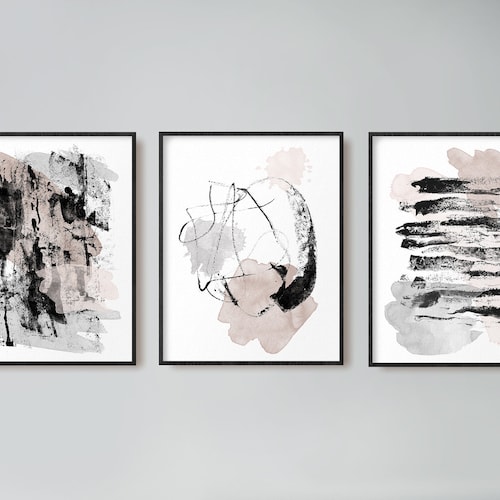 Large Abstract Printable Art Black and Pink Brush Strokes Etsy