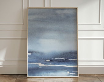 Abstract Watercolor Sea Landscape - blue gray printable ocean art - contemporary seascape - large downloadable print - beach house decor