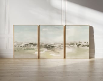 3 Piece Abstract Watercolor Landscape - set of 3 neutral tone printable paintings - warm color wall decor - large downloadable art prints