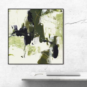 Olive Green, White and Black Abstract Painting contemporary square print minimalist art downloadable wall decor large printable art image 2