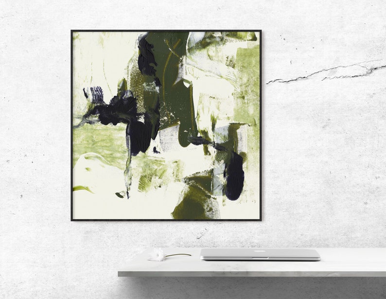 Olive Green, White and Black Abstract Painting contemporary square print minimalist art downloadable wall decor large printable art image 2