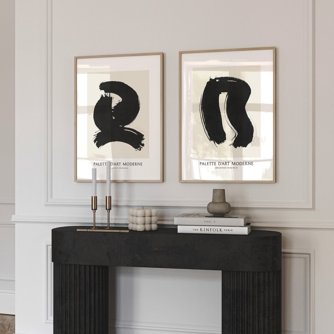 Japandi Abstract Art Set of 2 Prints - Black and Cream Printable ...