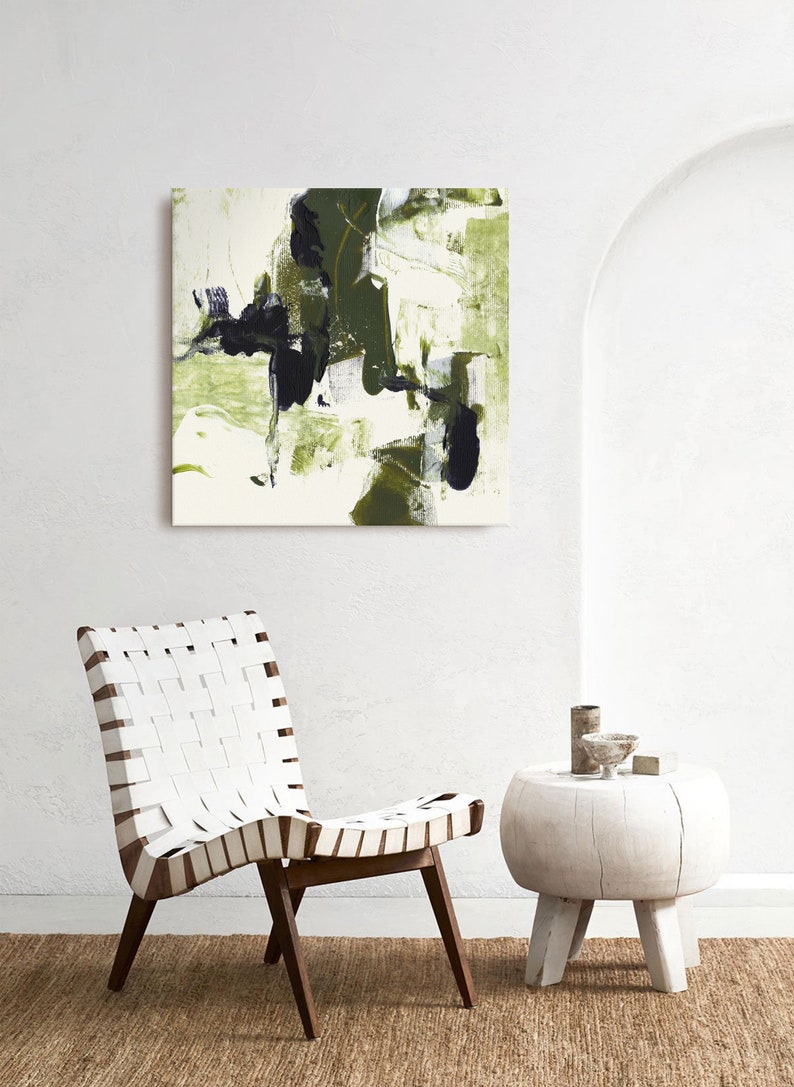 Olive Green, White and Black Abstract Painting contemporary square print minimalist art downloadable wall decor large printable art image 8