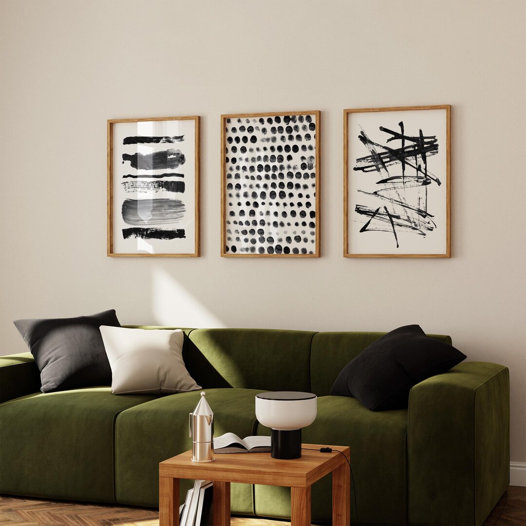 Abstract Minimalist Art Set of 3 Black and White Watercolor Prints ...