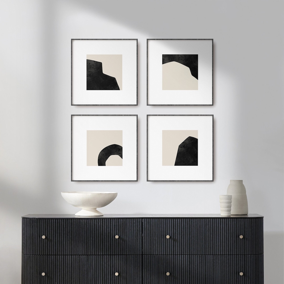 Curated visual reference: Picture Idea: Japandi Minimalist Art Gallery Set Of 4 Square Prints