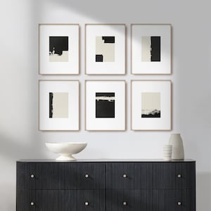Abstract Gallery Wall Art Set of 6 Prints - Modern Black and Beige ...