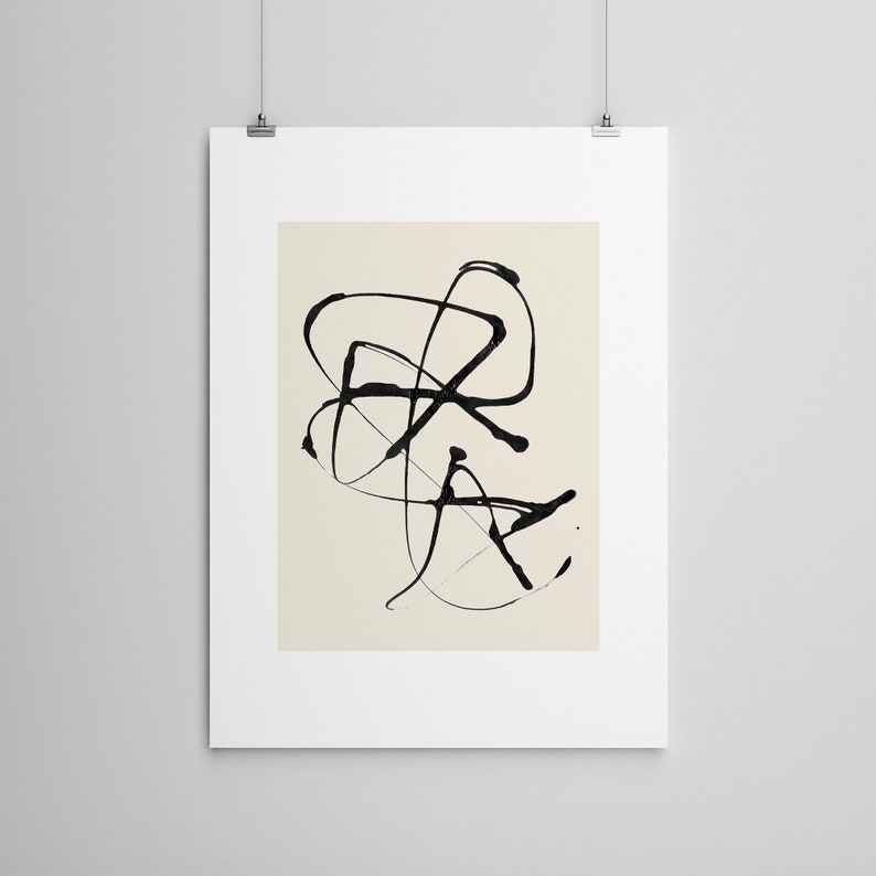 Two Piece Wall Art - Japandi Abstract Set of 2 Prints - Black and Cream ...