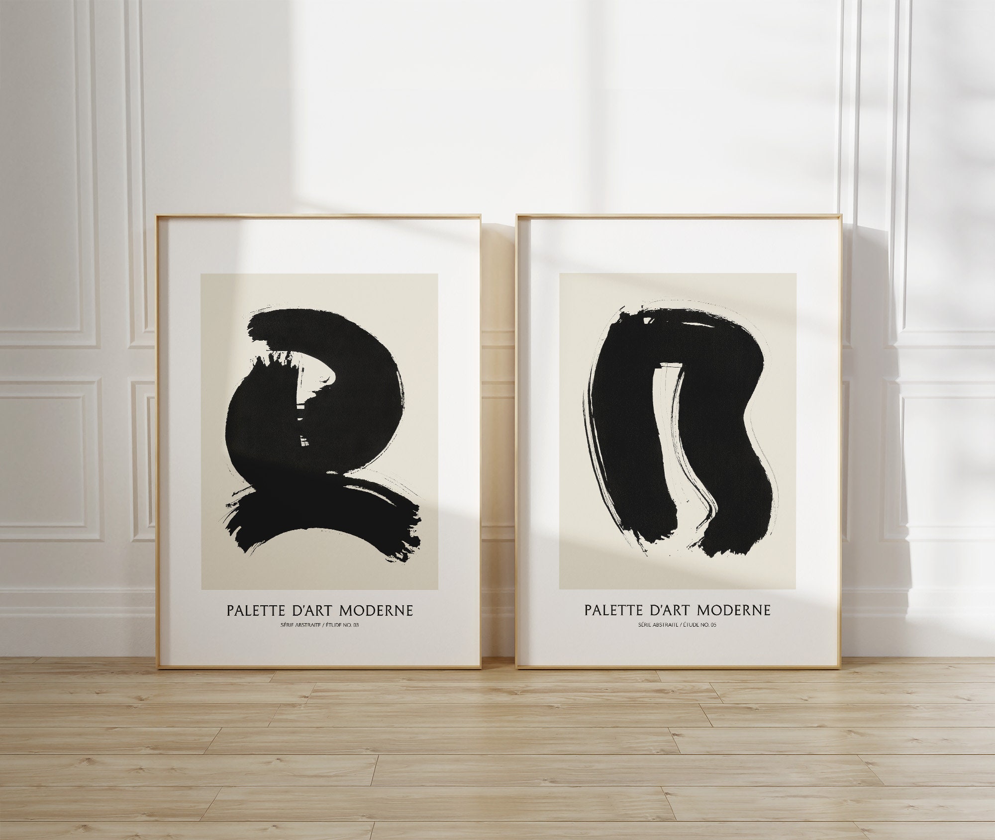 Japandi Abstract Art Set of 2 Prints - Black and Cream Printable ...