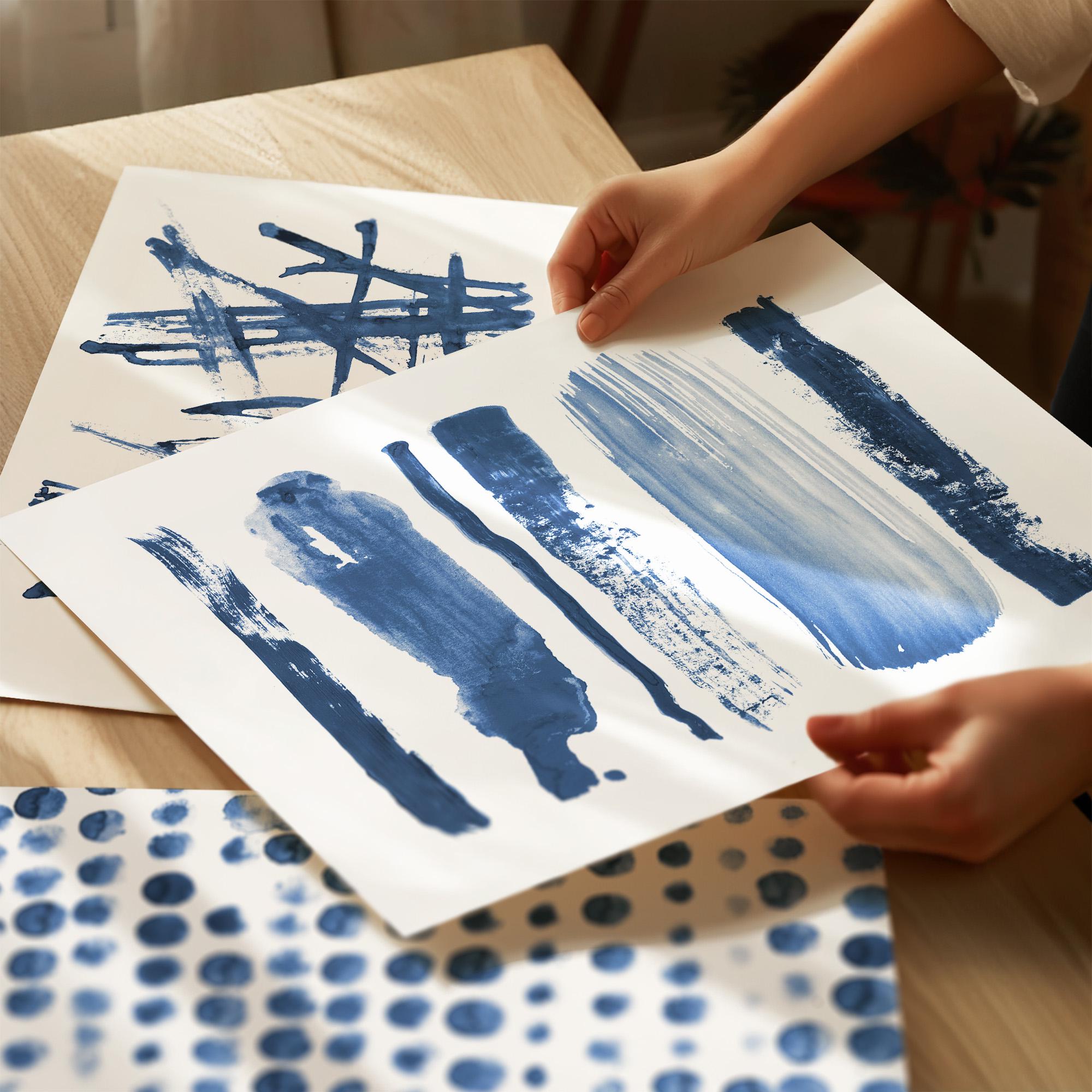 Blue Abstract Wall Art Set of 3 Minimalist Watercolor Prints - Etsy
