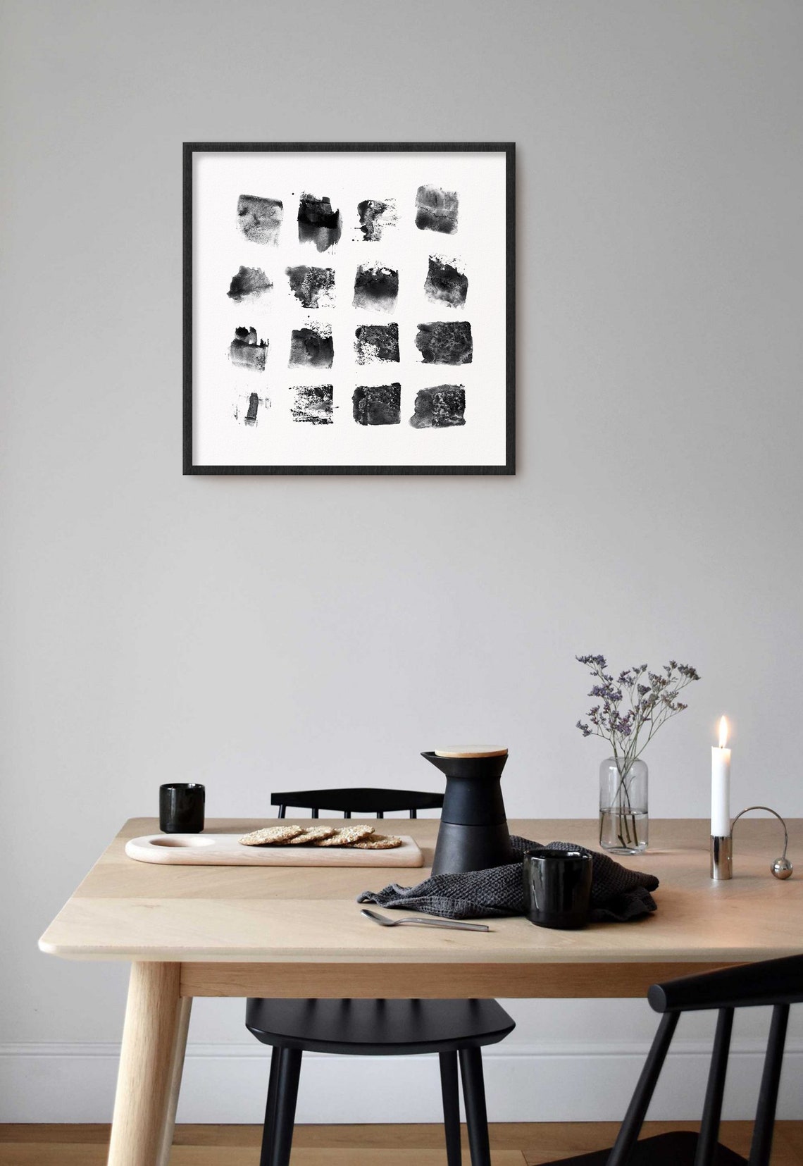 Modern Scandinavian Abstract Art Set of 3 Black and White Etsy