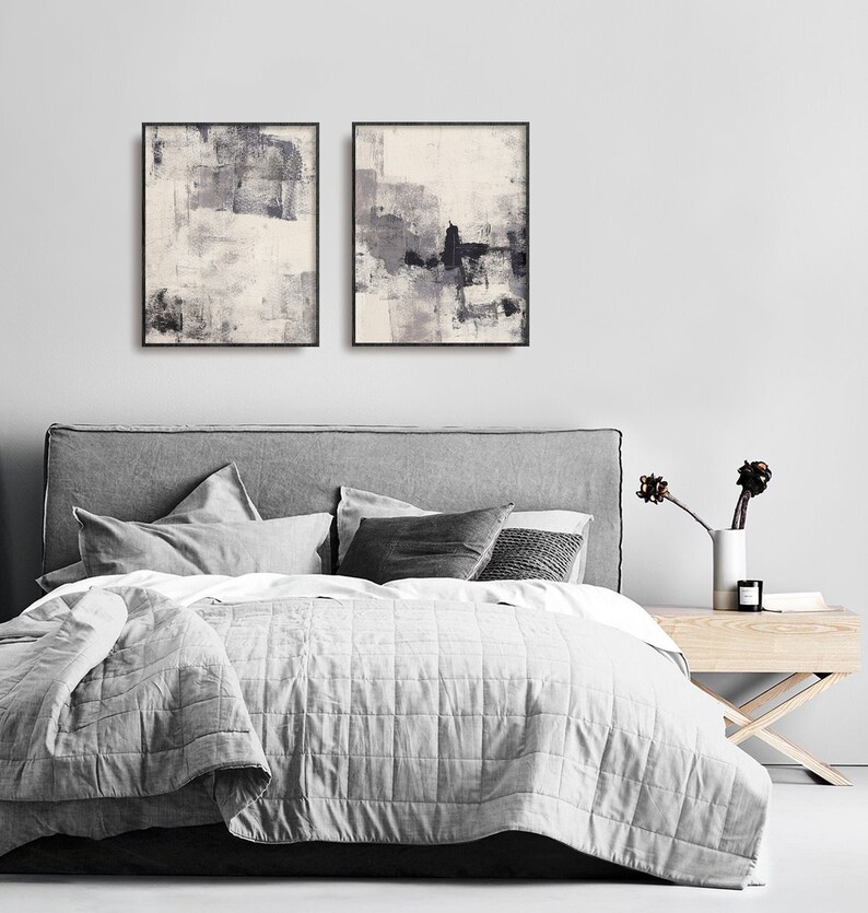 Set of 2 Neutral Color Paintings Modern Abstract Print Set Etsy