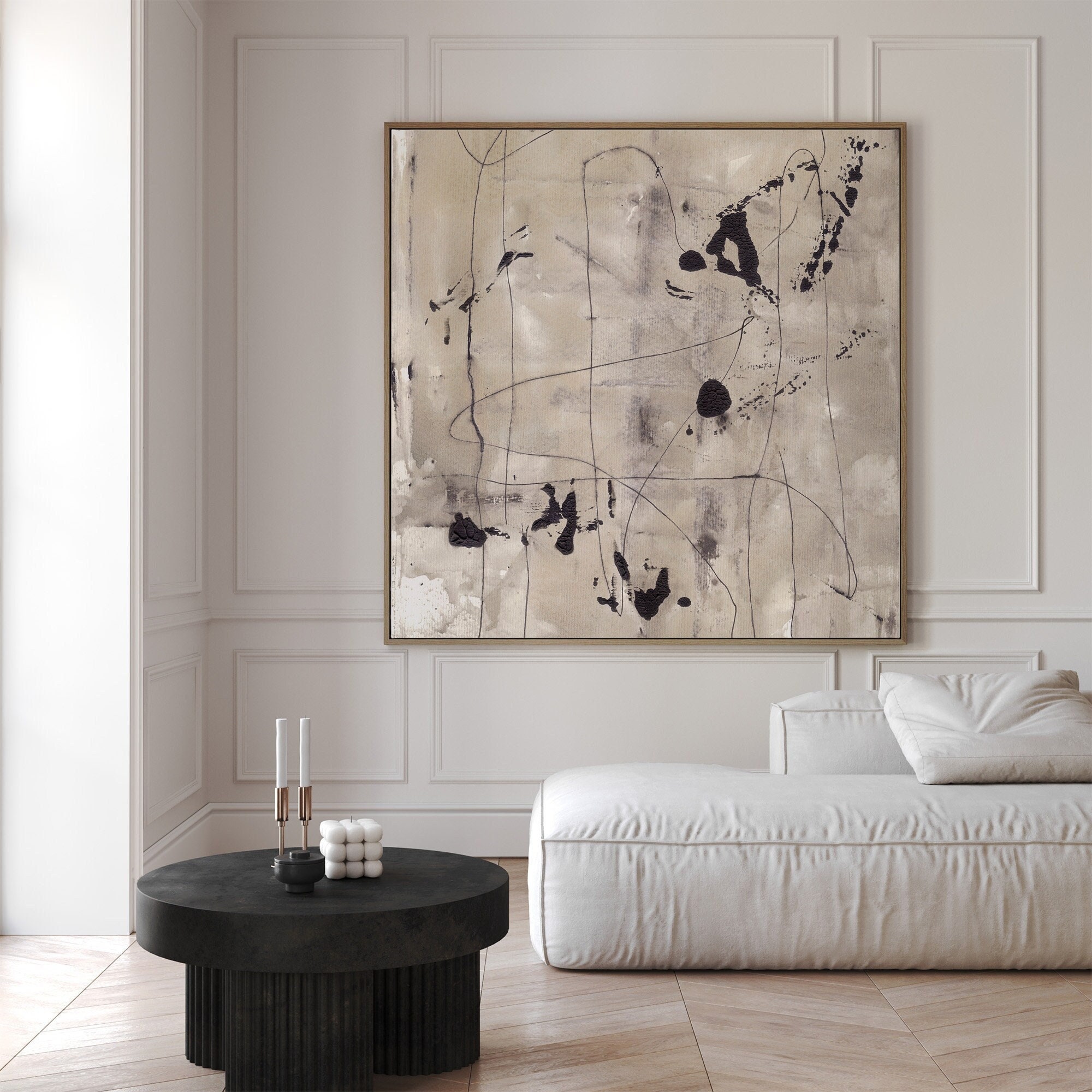 Beige and Black Abstract Art Print - Neutral Color Minimalist Painting ...