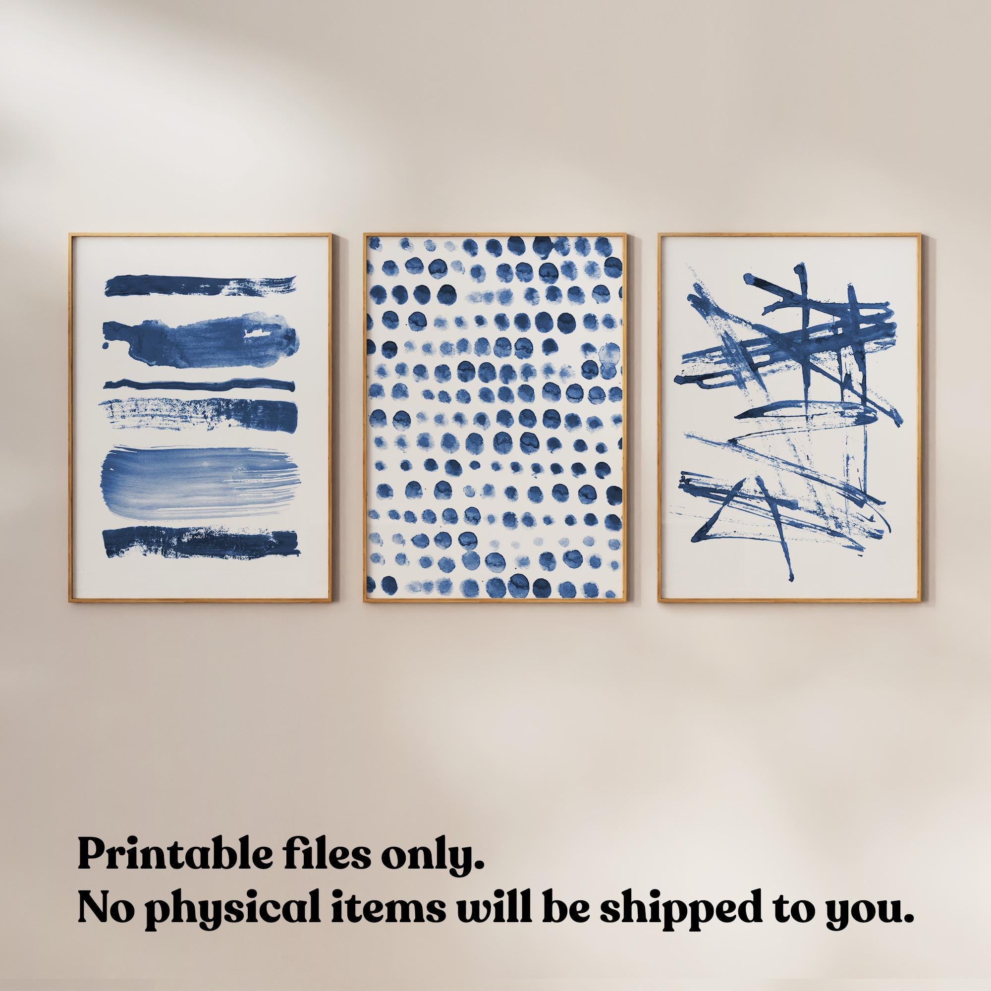Blue Abstract Wall Art Set of 3 Minimalist Watercolor Prints - Etsy